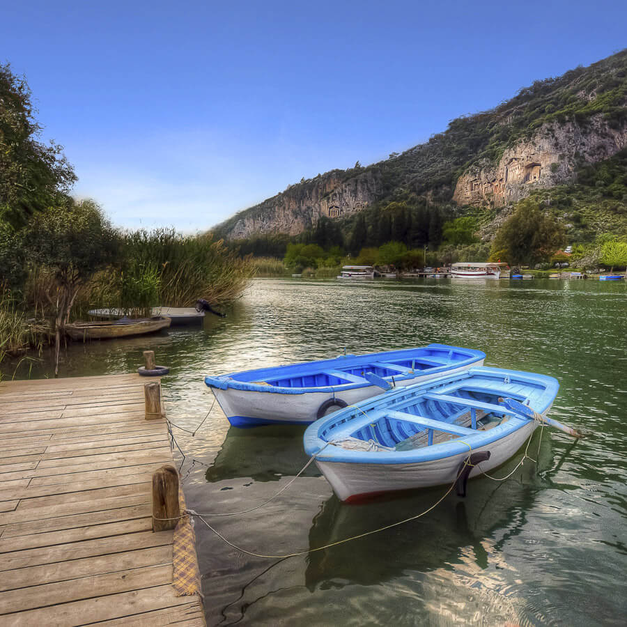 Boat moored on river at Dalyan